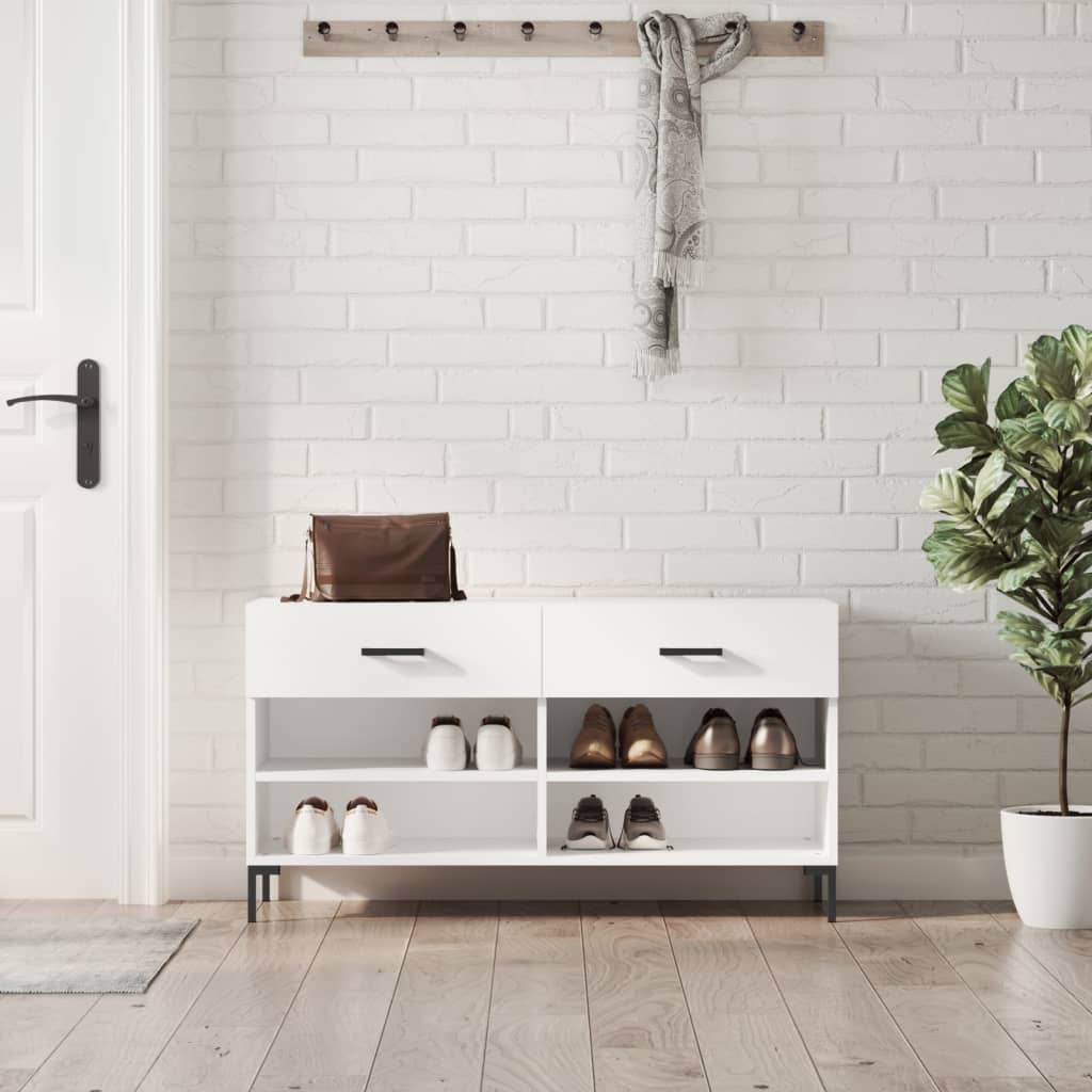 Panca Porta Scarpe Bianco Lucido 102x35x55 cm Legno Multistrato - homemem39