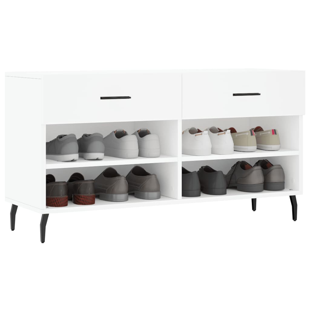 Panca Porta Scarpe Bianca 102x35x55 cm in Legno Multistrato - homemem39