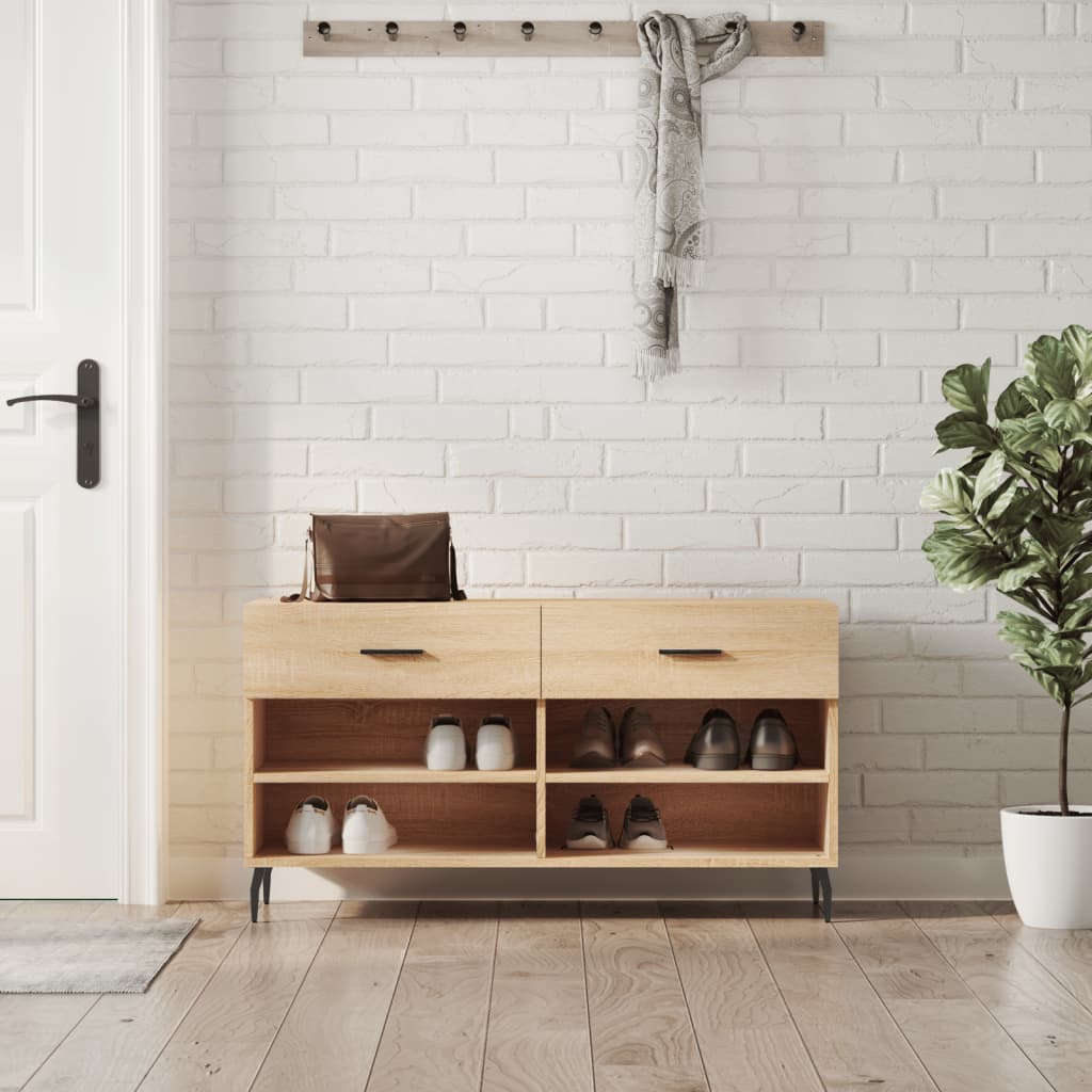 Panca Porta Scarpe Rovere Sonoma 102x35x55 cm Legno Multistrato - homemem39
