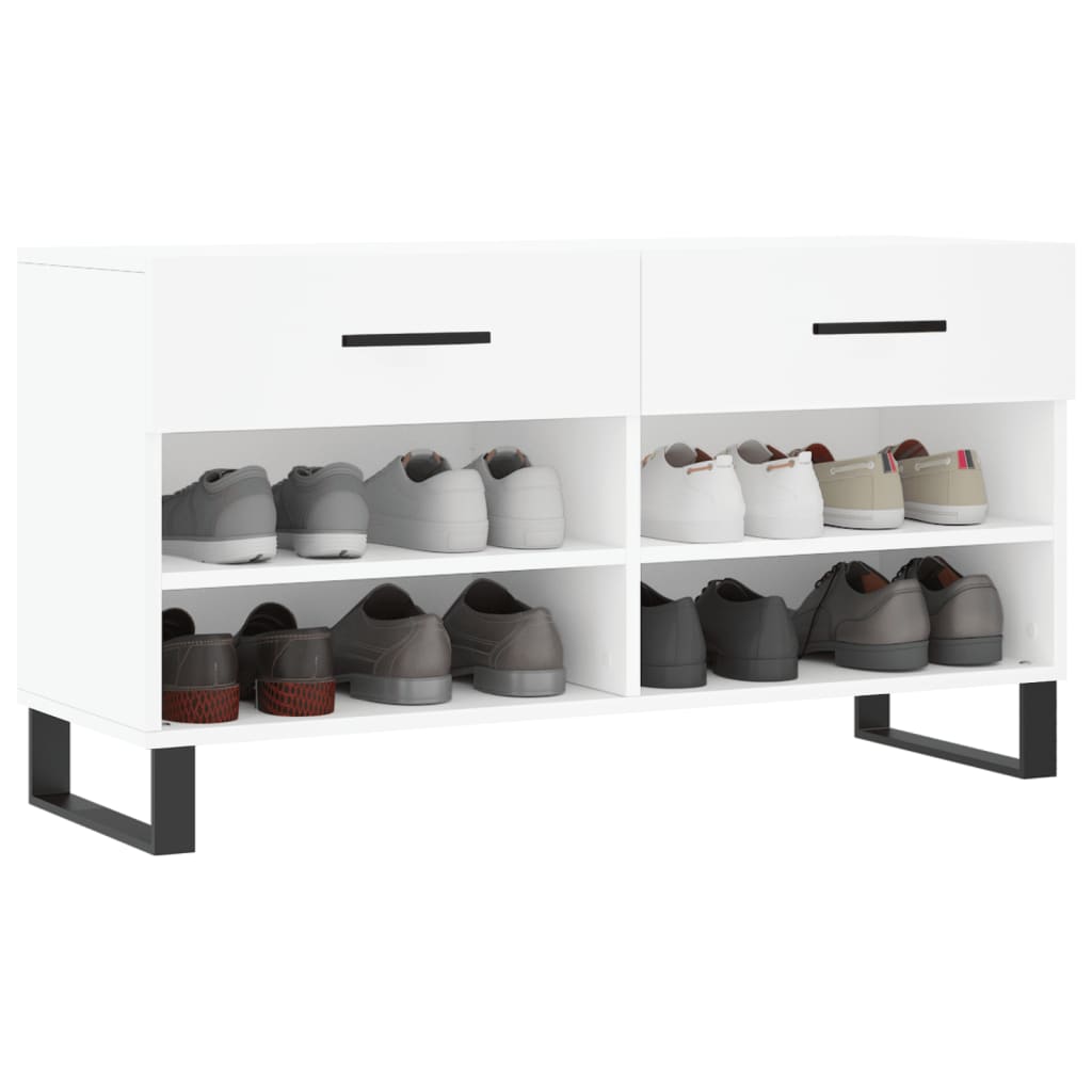 Panca Porta Scarpe Bianca 102x35x55 cm in Legno Multistrato - homemem39