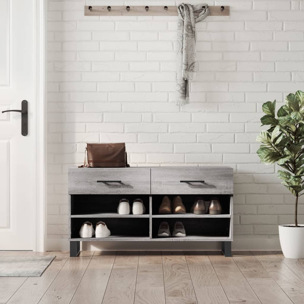 Panca Porta Scarpe Grigio Sonoma 102x35x55 cm Legno Multistrato - homemem39