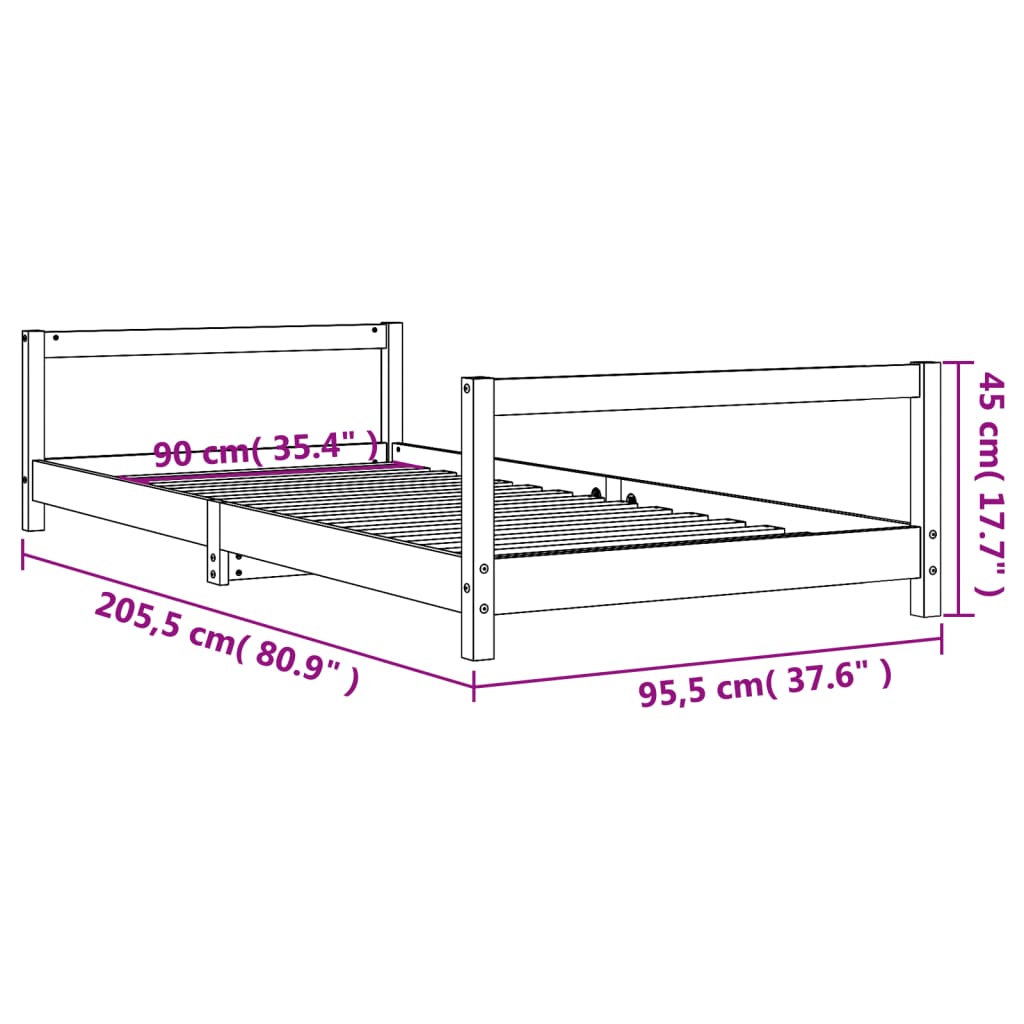 Giroletto per Bambini Nero 90x200 cm in Legno Massello di Pino - homemem39