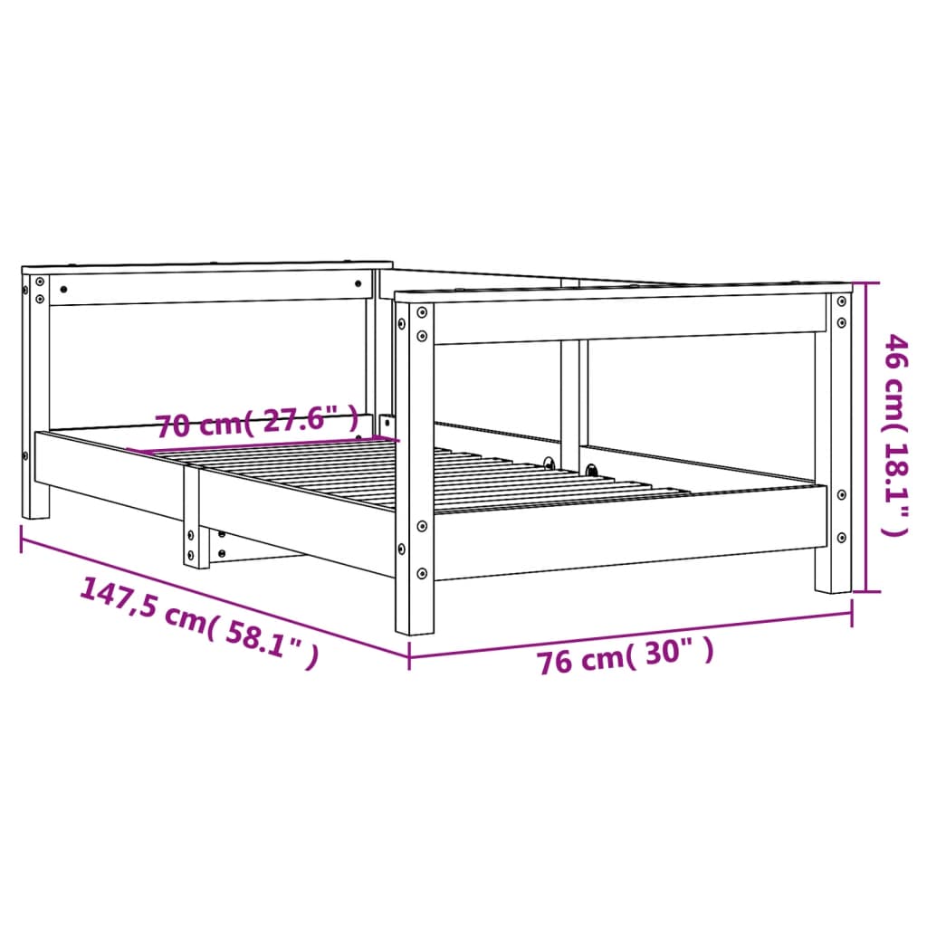 Giroletto per Bambini Bianco 70x140cm in Legno Massello di Pino - homemem39