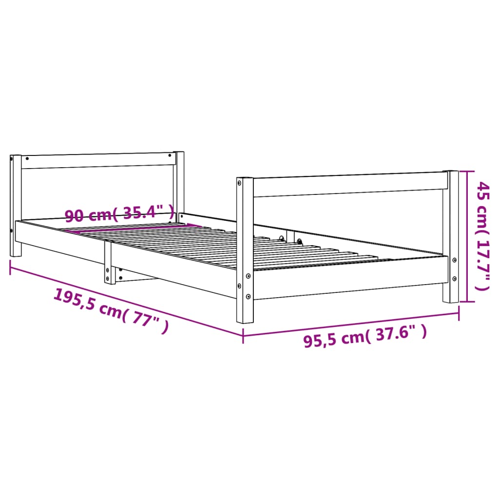 Giroletto per Bambini Bianco 90x190cm in Legno Massello di Pino - homemem39