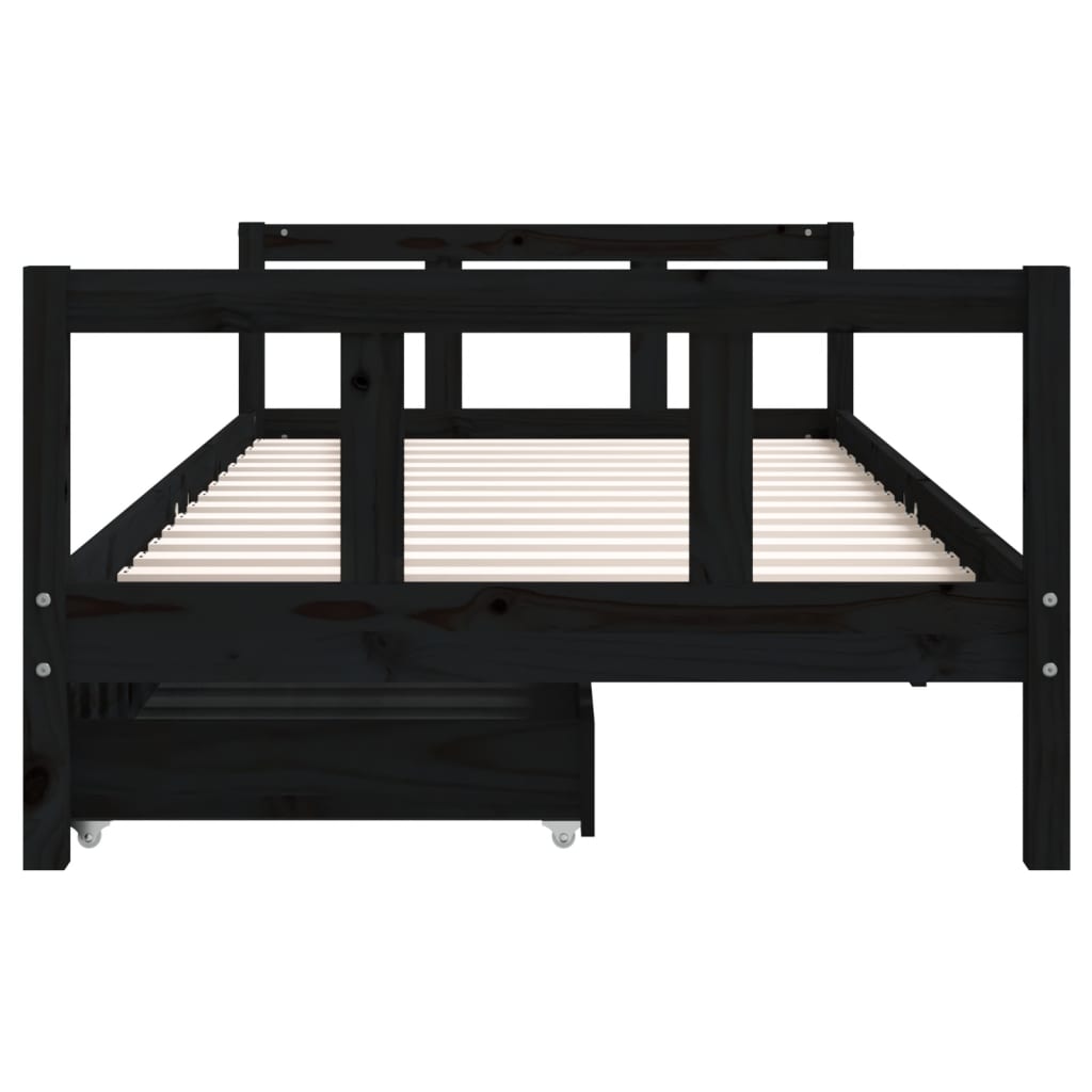 Giroletto Bambini con Cassetti Nero 90x200cm Massello di Pino - homemem39