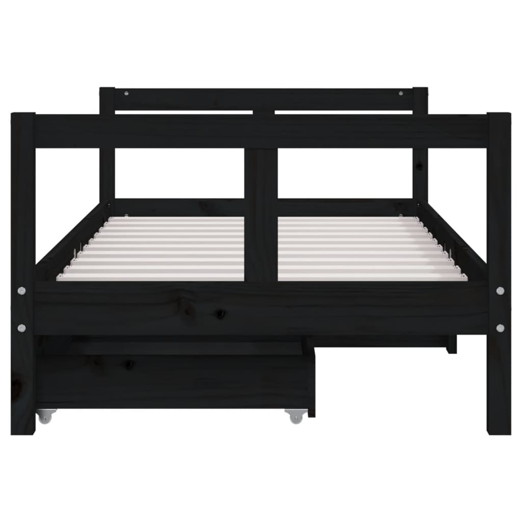 Giroletto per Bambini con Cassetti Nero 80x160 cm Massello Pino - homemem39