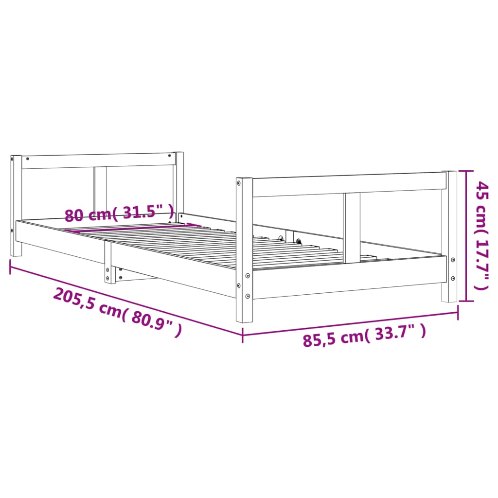 Giroletto per Bambini 80x200 cm in Legno Massello di Pino - homemem39