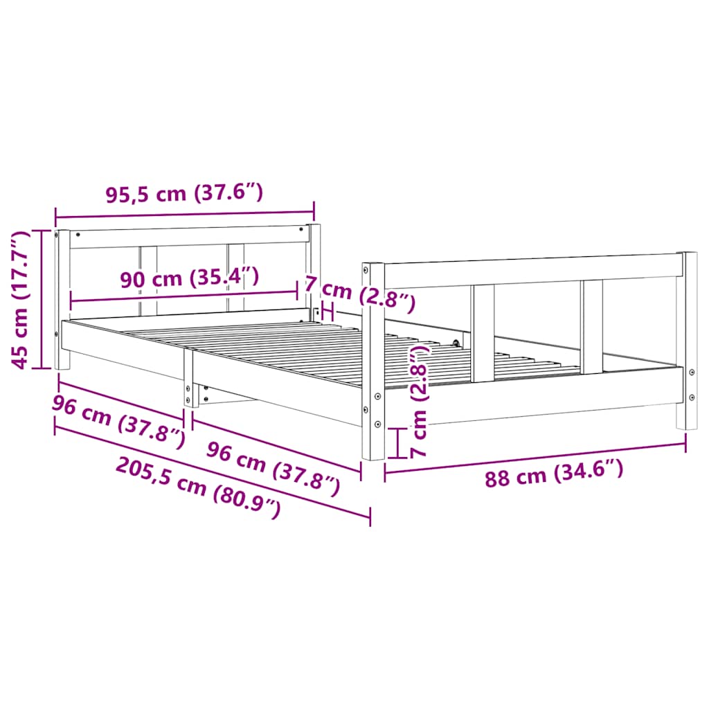 Giroletto per Bambini 90x200 cm in Legno Massello di Pino