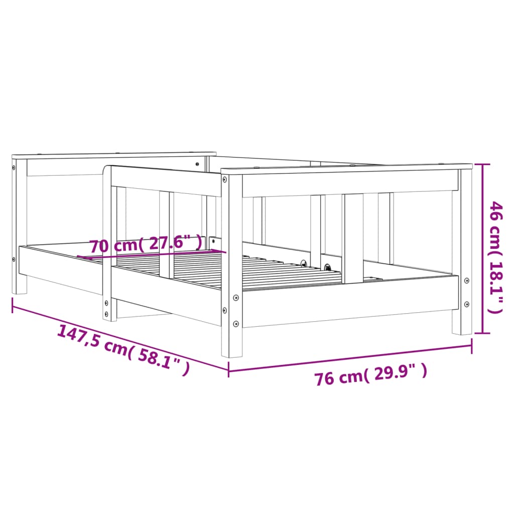 Giroletto per Bambini 70x140 cm in Legno Massello di Pino - homemem39
