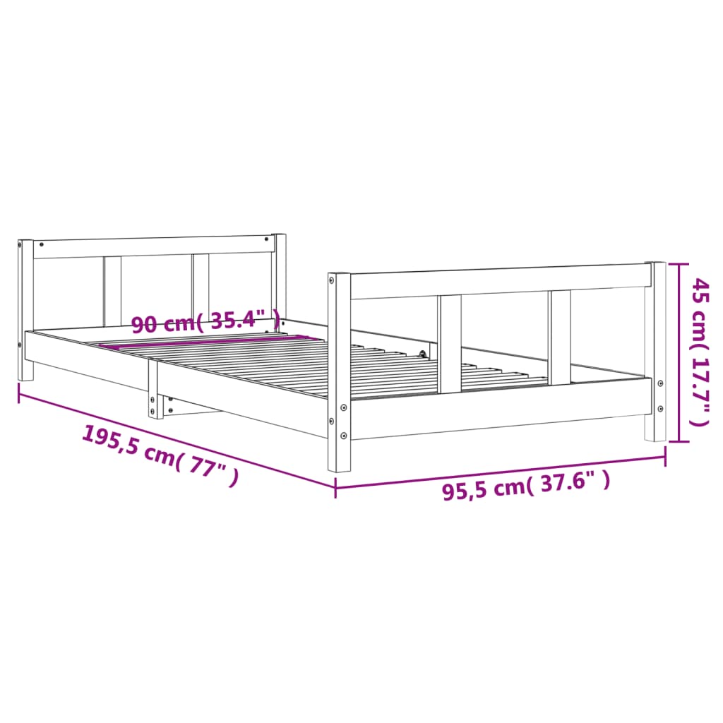 Giroletto per Bambini Bianco 90x190cm in Legno Massello di Pino - homemem39