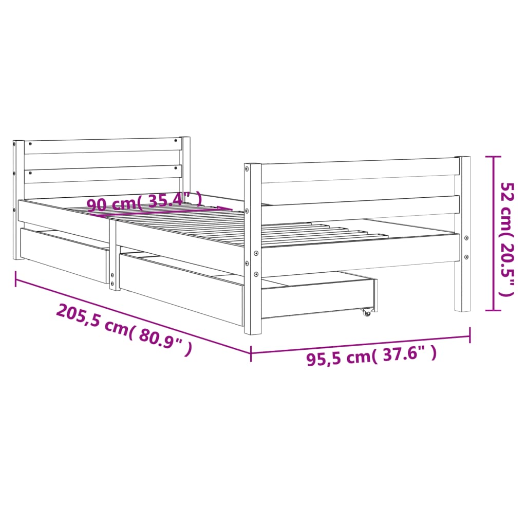 Giroletto Bambini con Cassetti 90x200 cm Legno Massello di Pino - homemem39