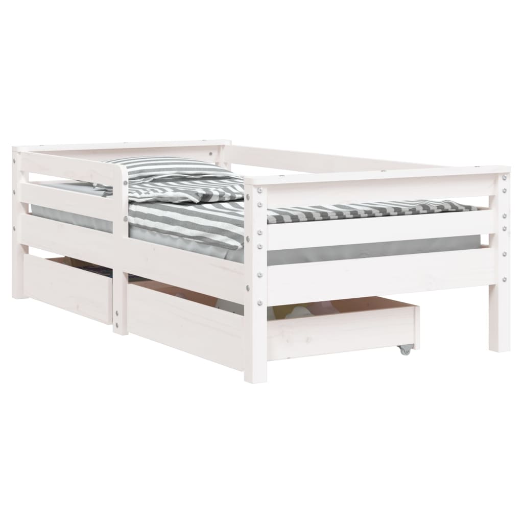 Giroletto Bambini con Cassetti Bianco 70x140cm Massello di Pino - homemem39