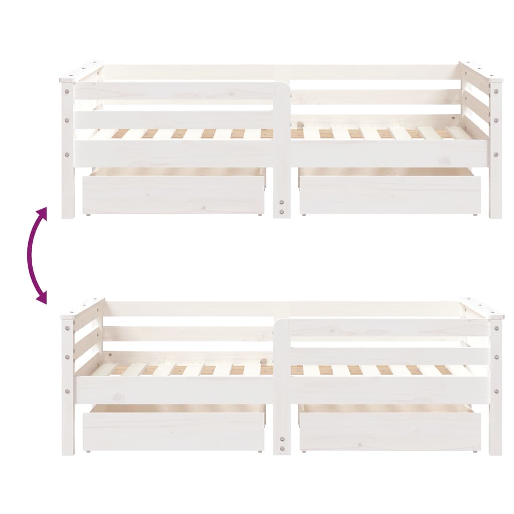 Giroletto Bambini con Cassetti Bianco 70x140cm Massello di Pino - homemem39