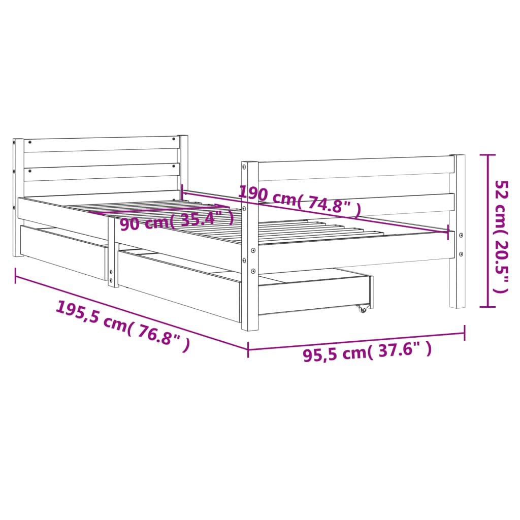 Giroletto Bambini con Cassetti Bianco 90x190 cm Massello Pino | homemem39
