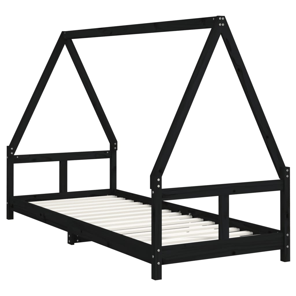 Giroletto per Bambini Nero 80x200 cm in Legno Massello di Pino - homemem39