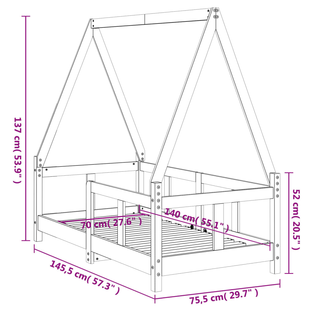 Giroletto per Bambini 70x140 cm in Legno Massello di Pino - homemem39