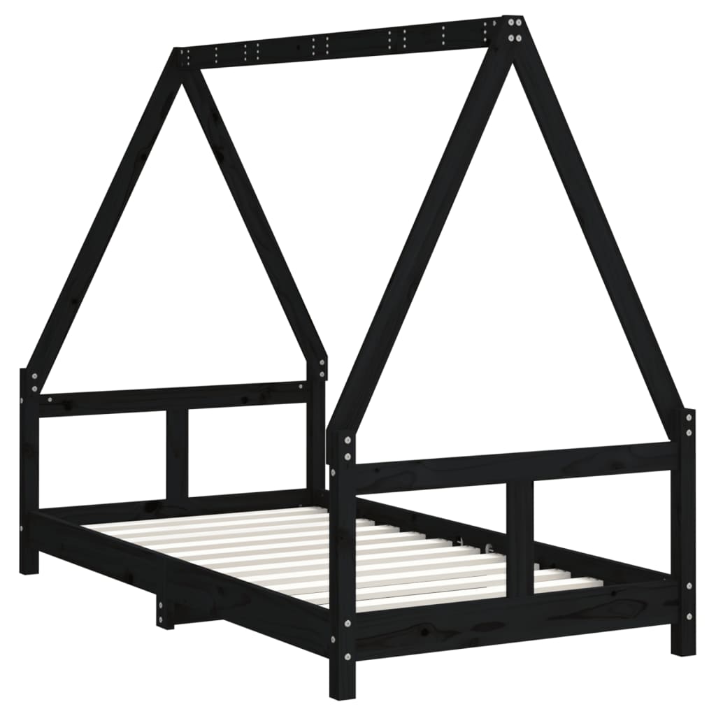 Giroletto per Bambini Nero 80x160 cm in Legno Massello di Pino - homemem39