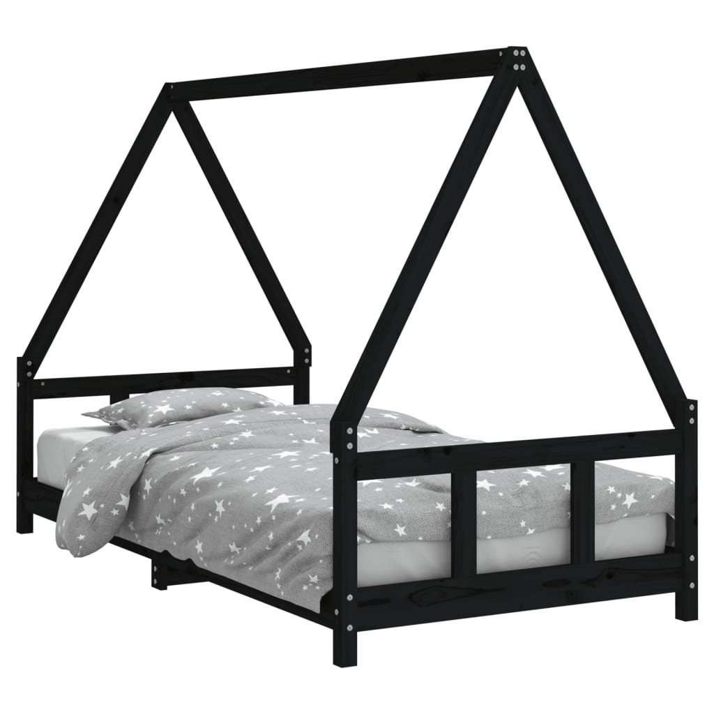 Giroletto per Bambini Nero 90x190 cm in Legno Massello di Pino - homemem39