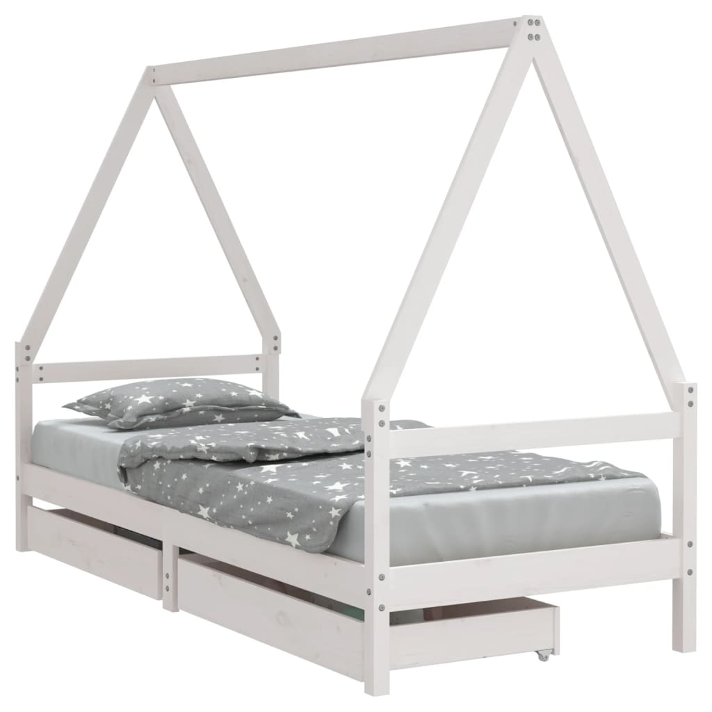 Giroletto Bambini con Cassetti Bianco 80x200cm Massello di Pino - homemem39