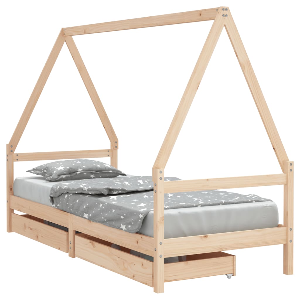 Giroletto Bambini con Cassetti 90x200 cm Legno Massello di Pino - homemem39
