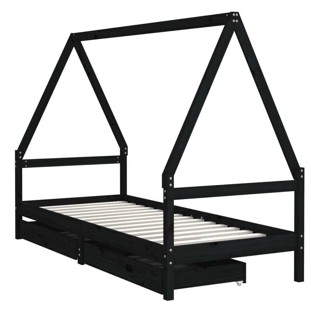 Giroletto Bambini con Cassetti Nero 90x200cm Massello di Pino - homemem39