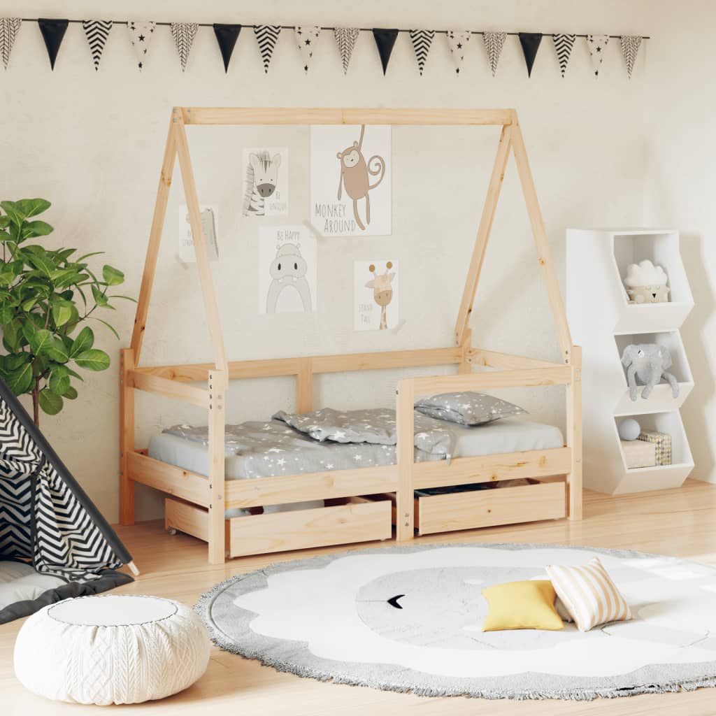 Giroletto Bambini con Cassetti 70x140 cm Legno Massello di Pino - homemem39