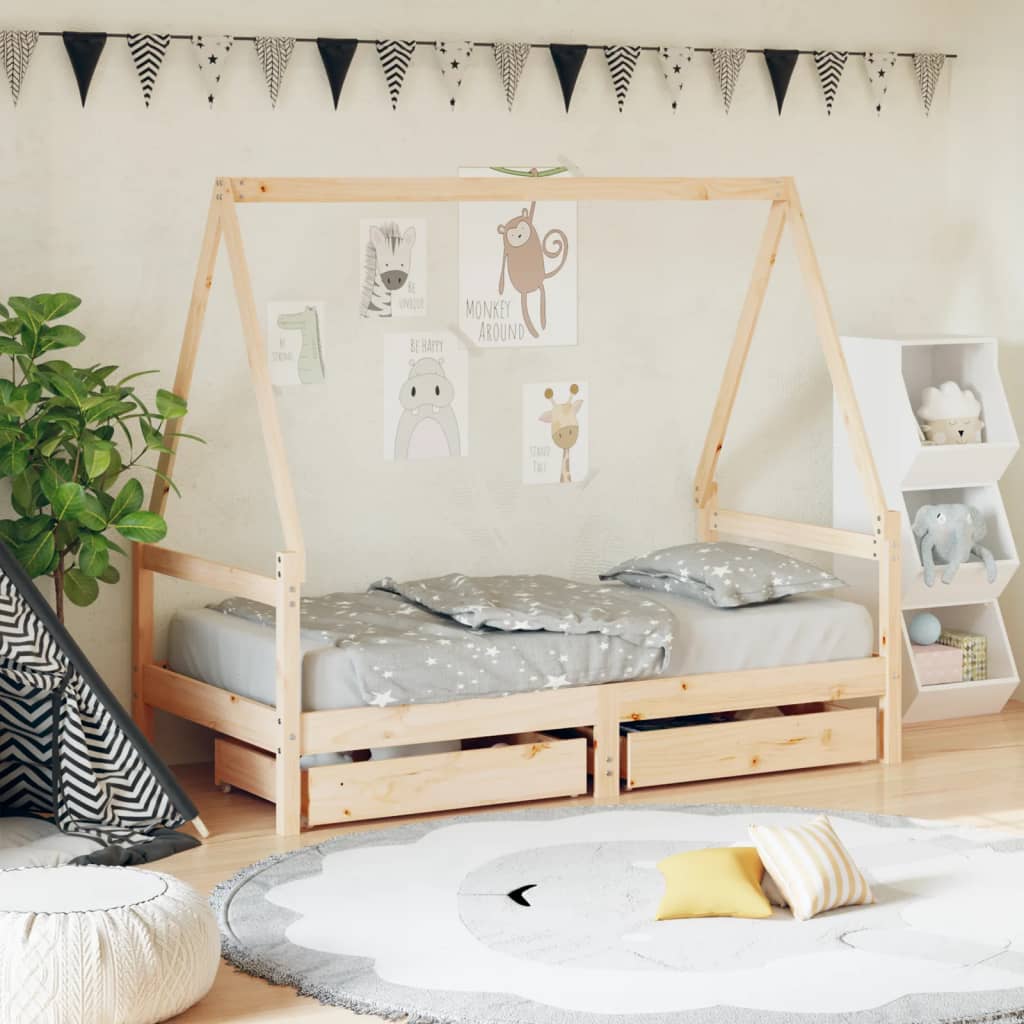 Giroletto per Bambini con Cassetti 80x160cm Legno Massello Pino - homemem39