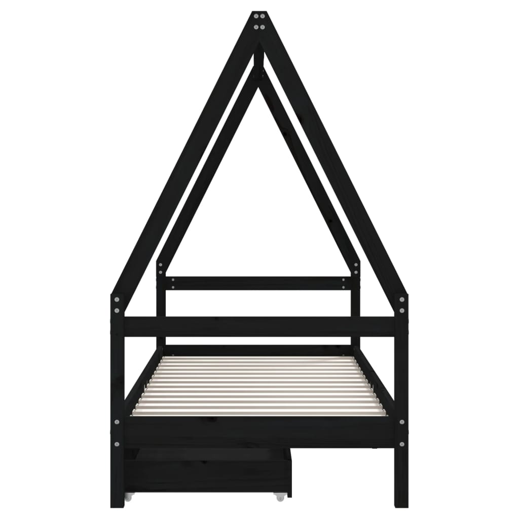 Giroletto per Bambini con Cassetti Nero 90x190 cm Massello Pino - homemem39