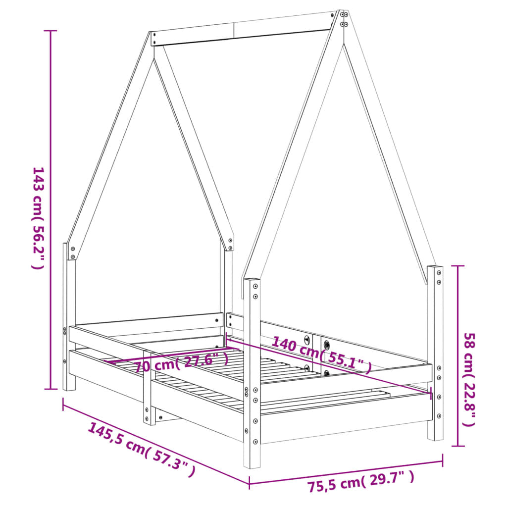 Giroletto per Bambini 70x140 cm in Legno Massello di Pino - homemem39