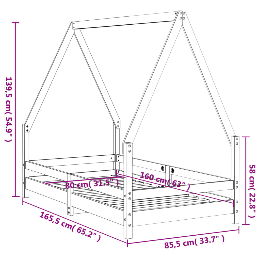 Giroletto per Bambini 80x160 cm in Legno Massello di Pino - homemem39