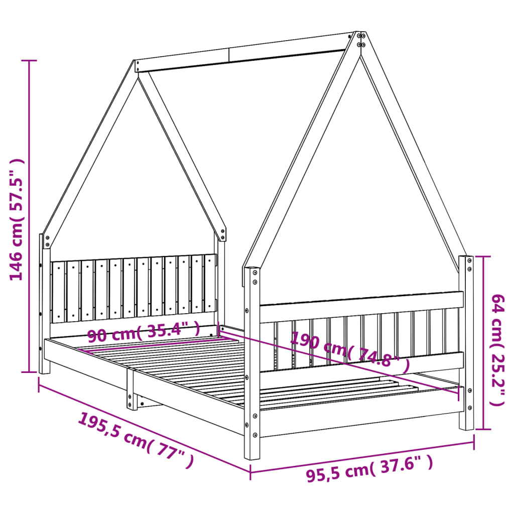 Giroletto per Bambini Bianco 90x190cm in Legno Massello di Pino - homemem39