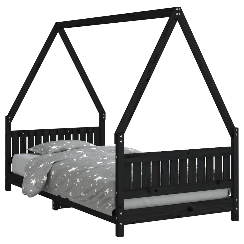 Giroletto per Bambini Nero 90x190 cm in Legno Massello di Pino - homemem39
