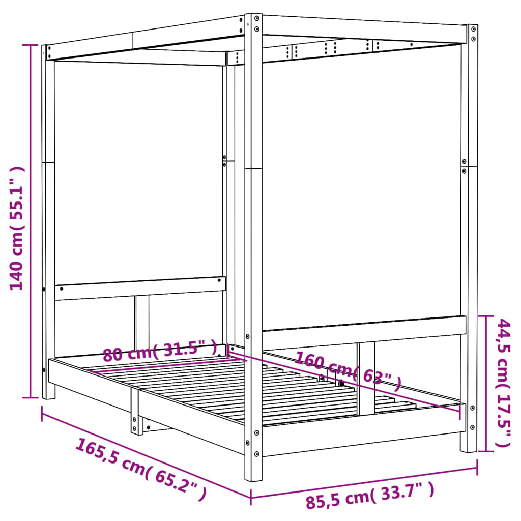 Giroletto per Bambini Bianco 80x160cm in Legno Massello di Pino - homemem39