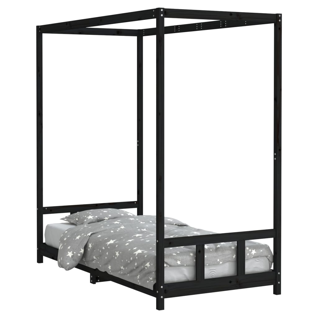 Giroletto per Bambini Nero 90x190 cm in Legno Massello di Pino - homemem39