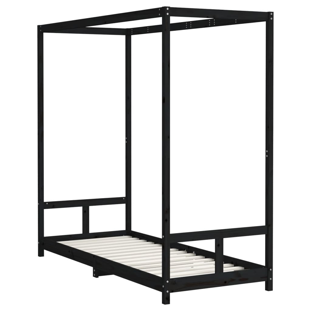 Giroletto per Bambini Nero 80x200 cm in Legno Massello di Pino - homemem39