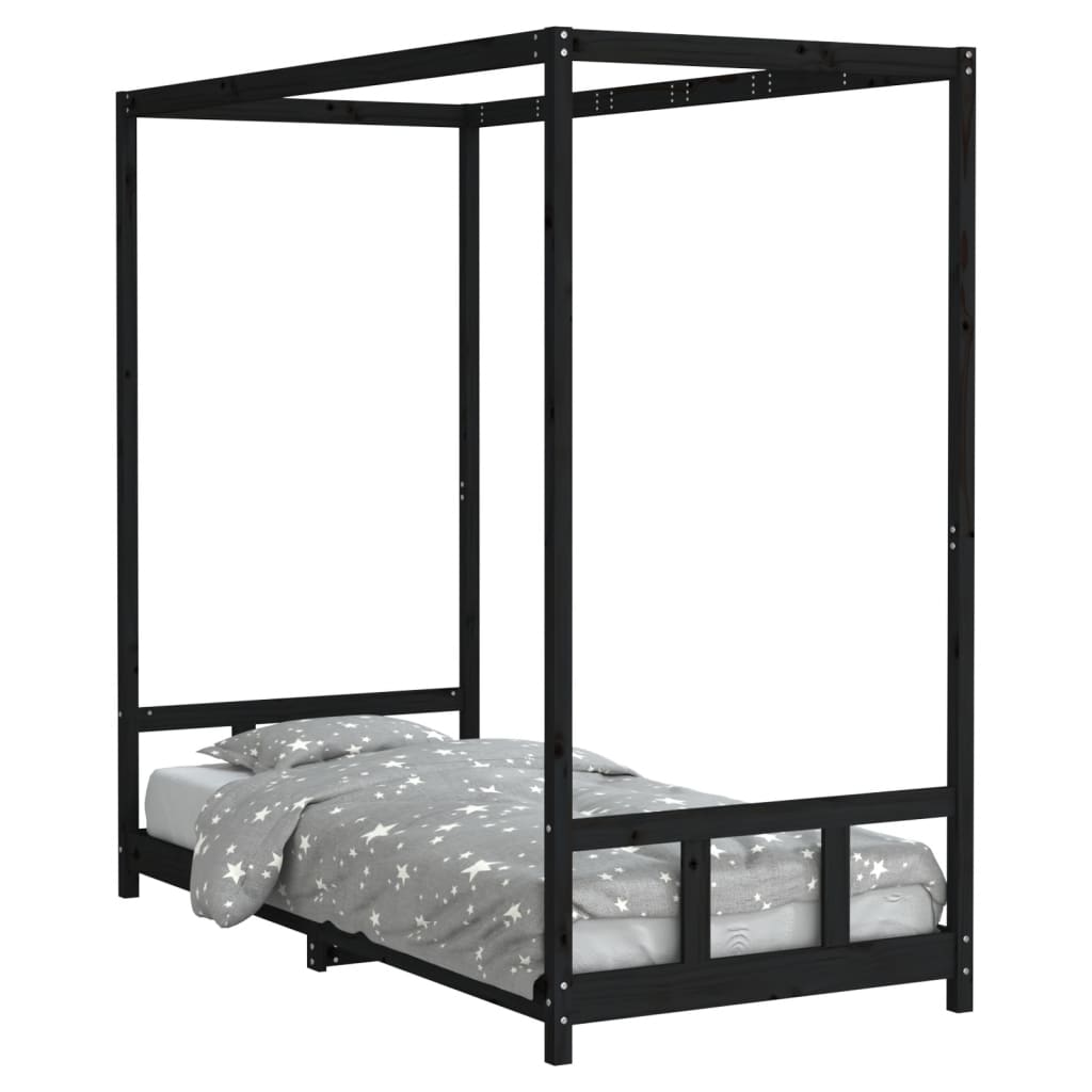 Giroletto per Bambini Nero 90x200 cm in Legno Massello di Pino - homemem39