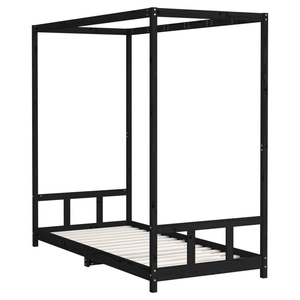 Giroletto per Bambini Nero 90x200 cm in Legno Massello di Pino - homemem39