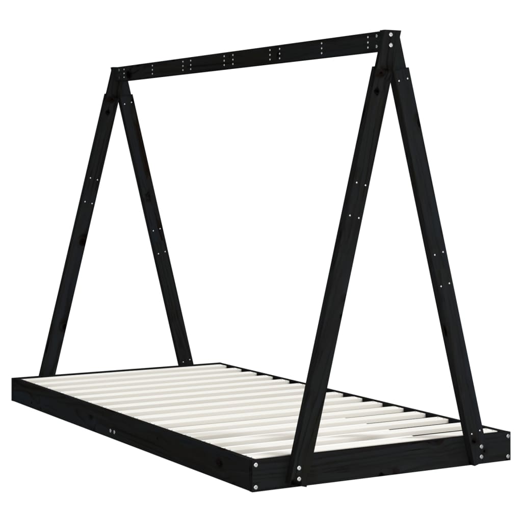 Giroletto per Bambini Nero 90x190 cm in Legno Massello di Pino - homemem39