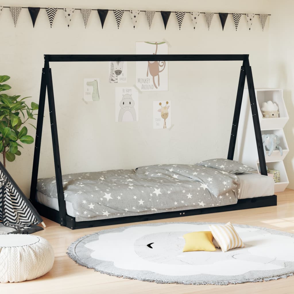 Giroletto per Bambini Nero 90x190 cm in Legno Massello di Pino - homemem39
