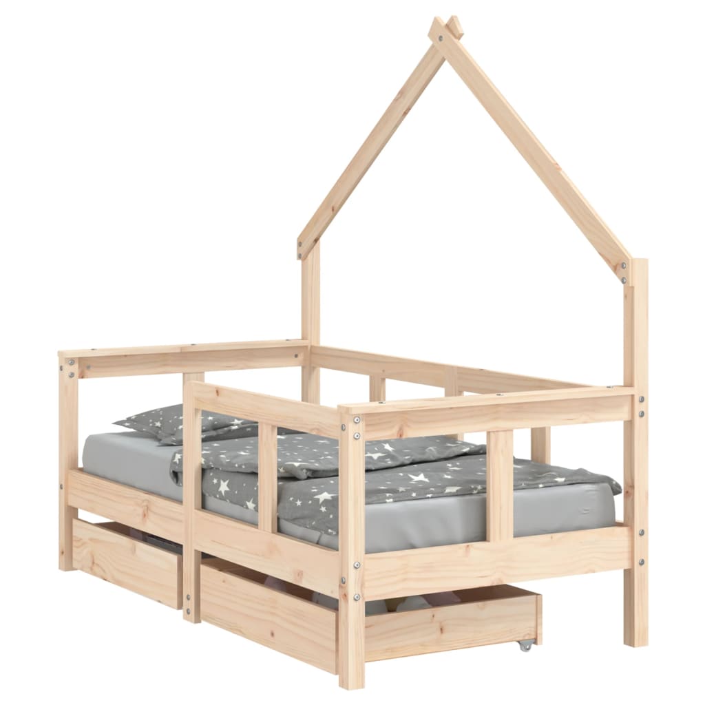 Giroletto Bambini con Cassetti 70x140 cm Legno Massello di Pino - homemem39