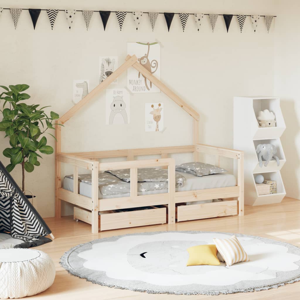 Giroletto Bambini con Cassetti 70x140 cm Legno Massello di Pino - homemem39