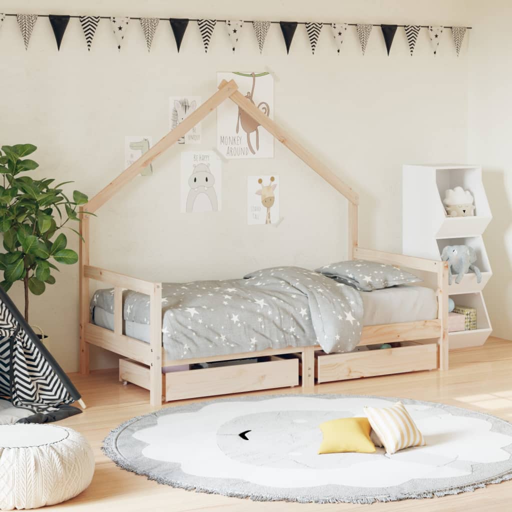 Giroletto per Bambini con Cassetti 80x160cm Legno Massello Pino - homemem39