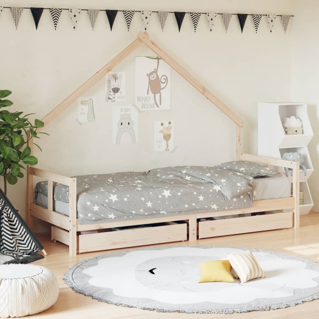 Giroletto Bambini con Cassetti 80x200 cm Legno Massello di Pino - homemem39
