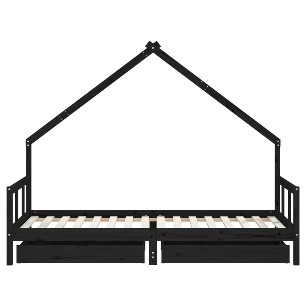 Giroletto Bambini con Cassetti Nero 90x200cm Massello di Pino - homemem39