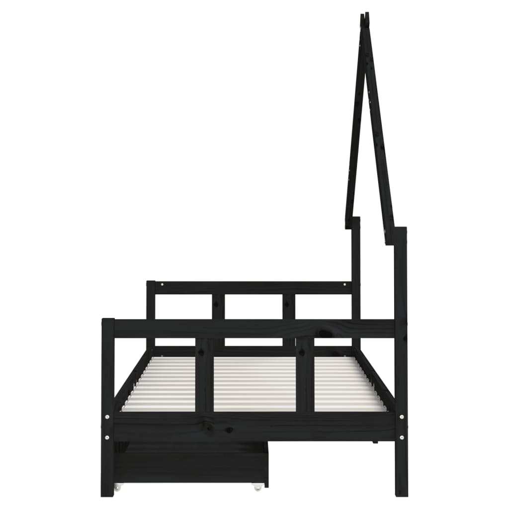 Giroletto Bambini con Cassetti Nero 90x200cm Massello di Pino - homemem39