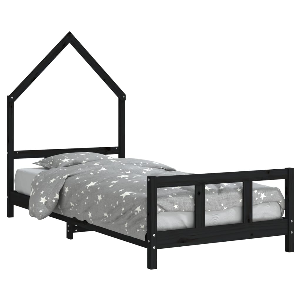 Giroletto per Bambini Nero 90x190 cm in Legno Massello di Pino - homemem39