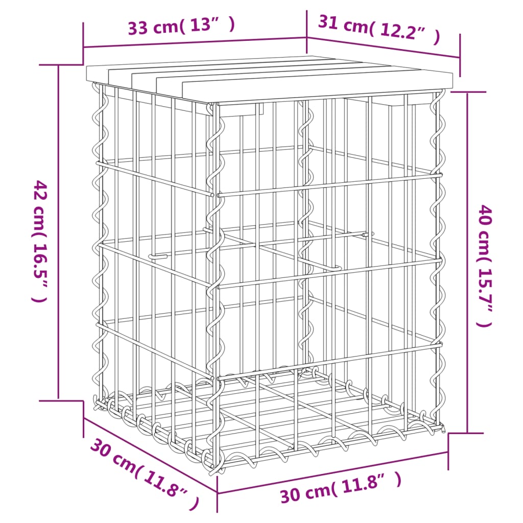 Panca da Giardino Design Gabbione 33x31x42 cm Pino Impregnato | homemem39