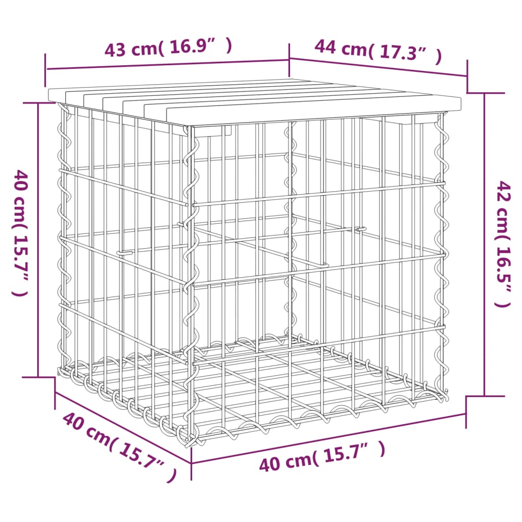 Panca da Giardino Design Gabbione 43x44x42 cm Pino Impregnato