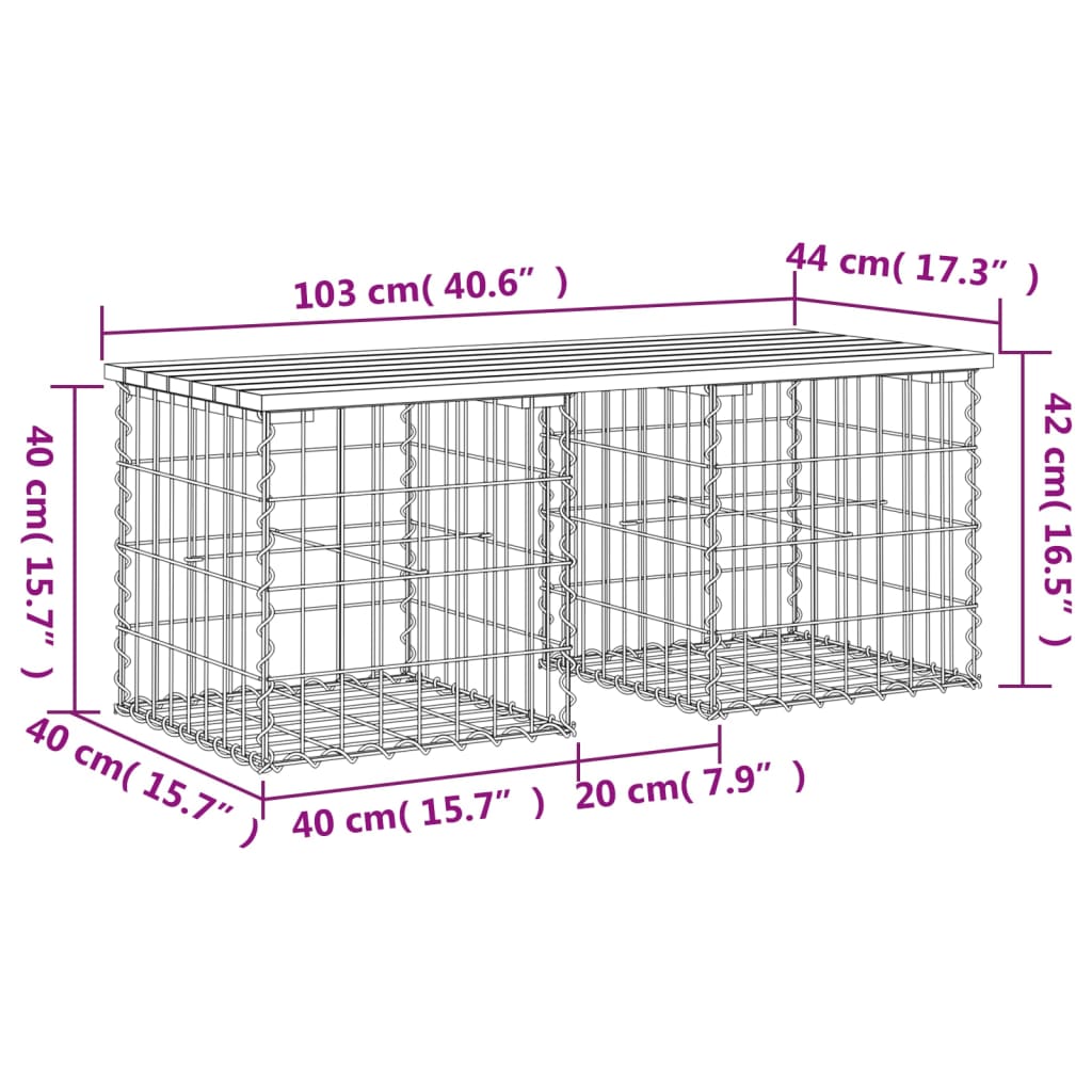 Panca da Giardino Design Gabbione 103x44x42 cm Massello Douglas | homemem39