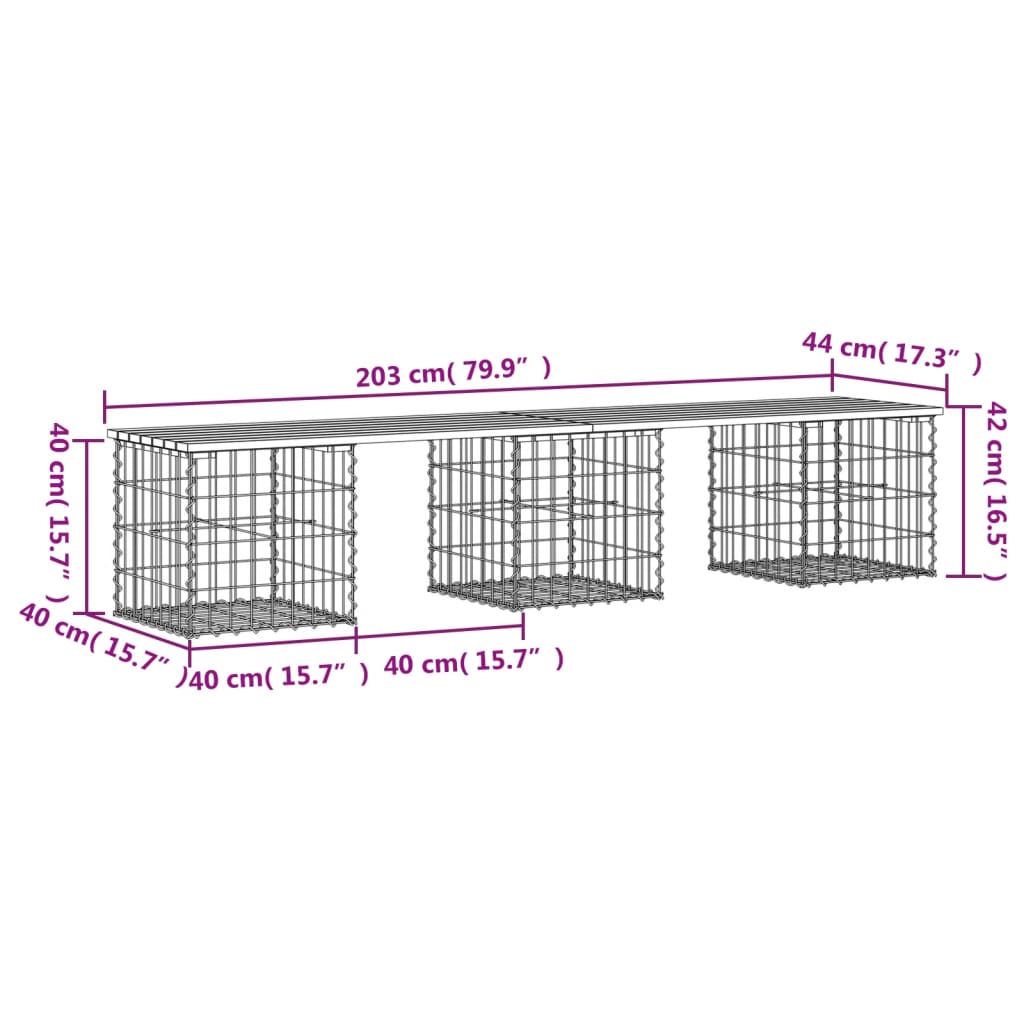 Panca da Giardino Design Gabbione 203x44x42 cm Massello Douglas | homemem39